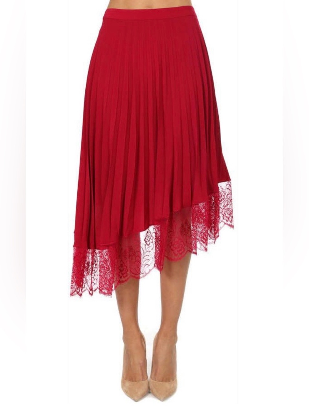 🩷 A.L.C. Claude Berry Pink Asymmetrical Pleated Skirt with Lace Hem